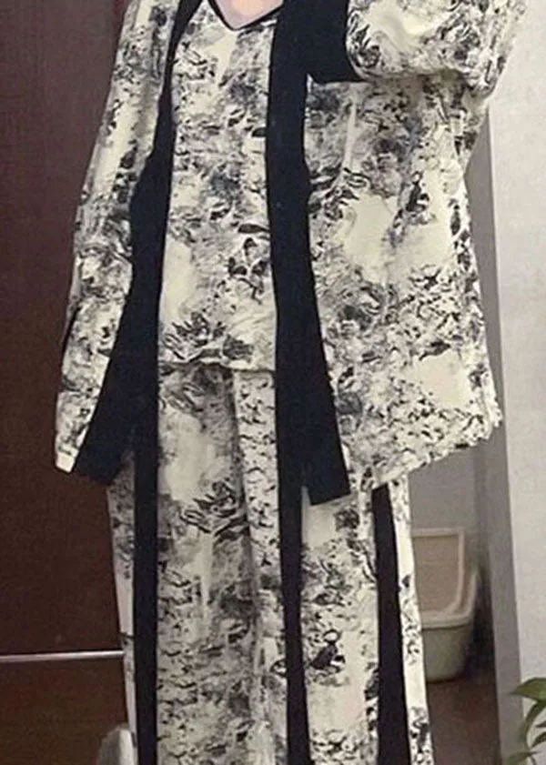 Beautiful Black Print Patchwork Thin Cotton Pajamas Pieces Set Summer LY2809