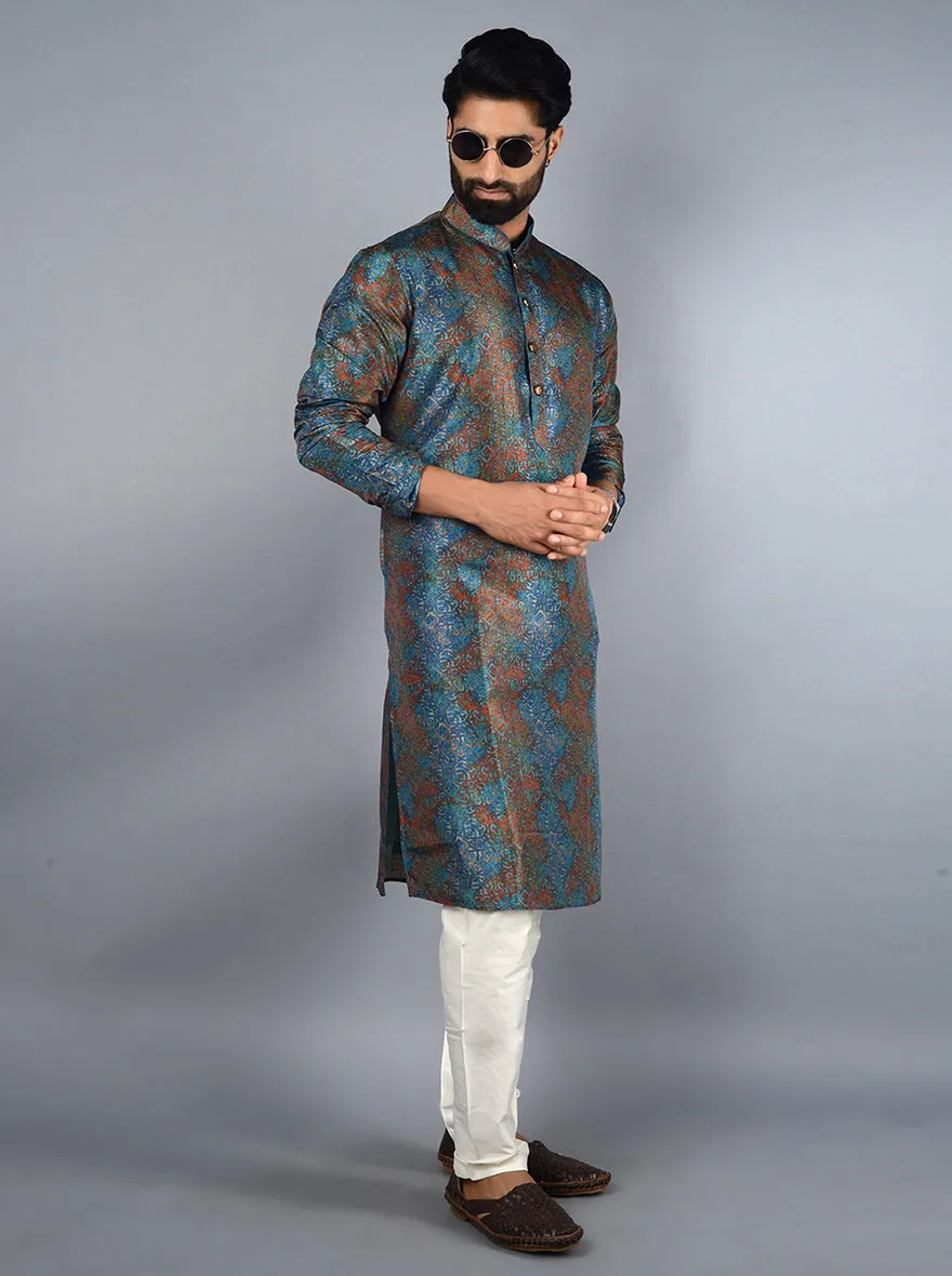 Blue  & Rust Kurta Set | Azania
