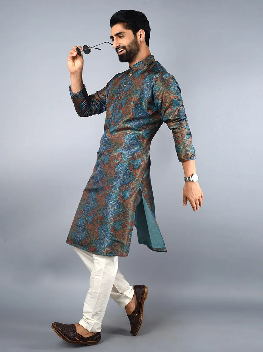 Blue  & Rust Kurta Set | Azania