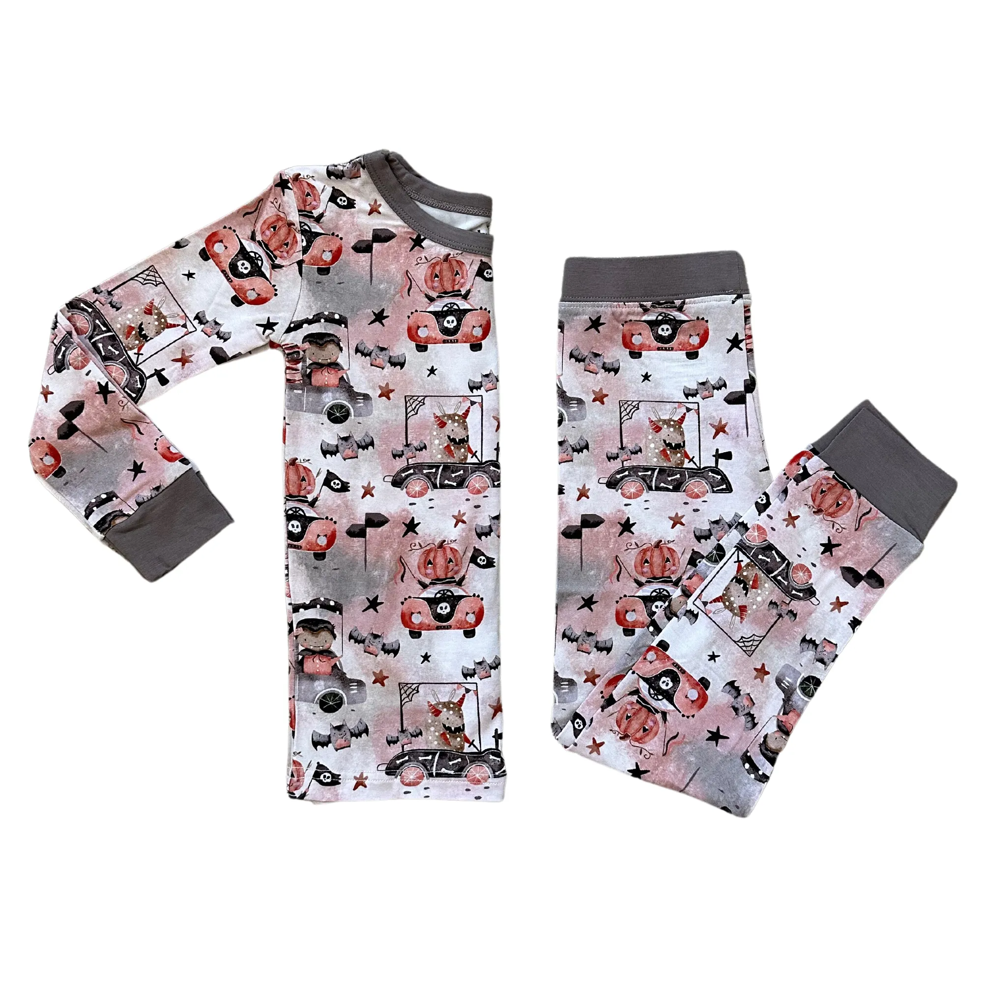 Blush Lotus Long Sleeve w/ Pants 2 Piece PJ Set - Monsters