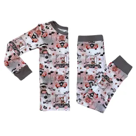 Blush Lotus Long Sleeve w/ Pants 2 Piece PJ Set - Monsters