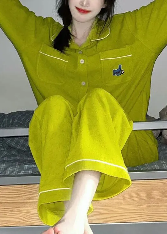 Boutique Green Peter Pan Collar Thick Velour Two Piece Set Pajamas Spring LY2758