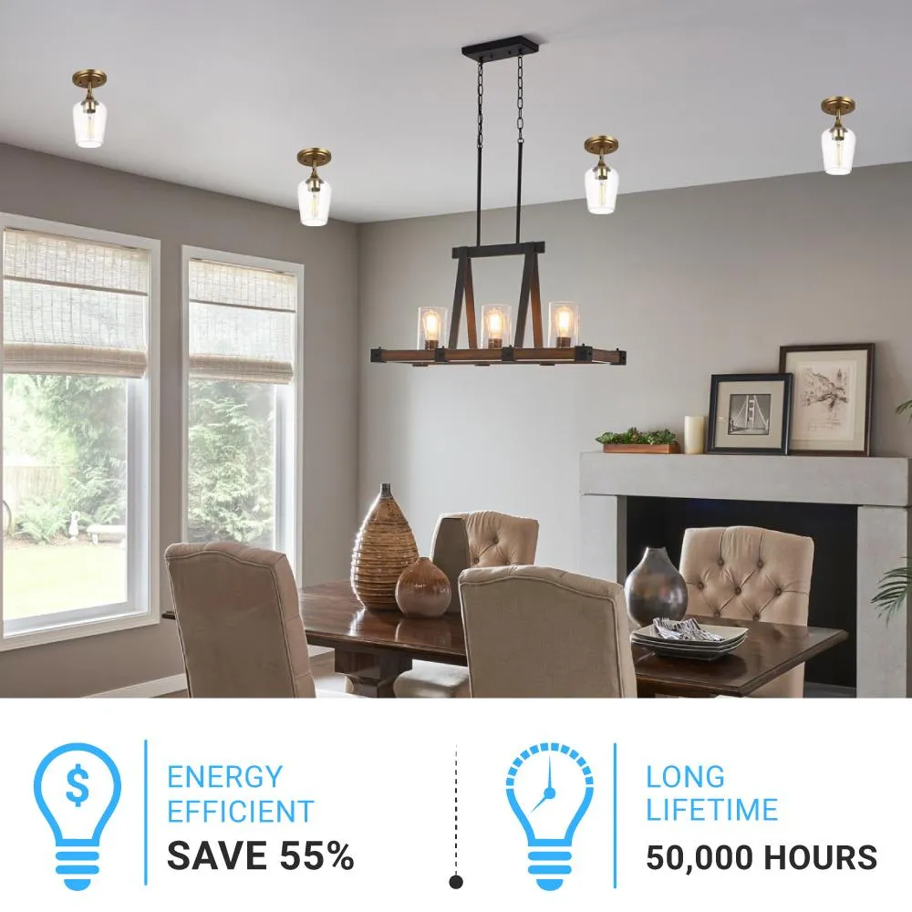 Brass Gold Semi-Flush Mount Light with Bell Shape Clear Glass Shade, E26 Base, Damp Location, Ceiling Mounting, UL Listed