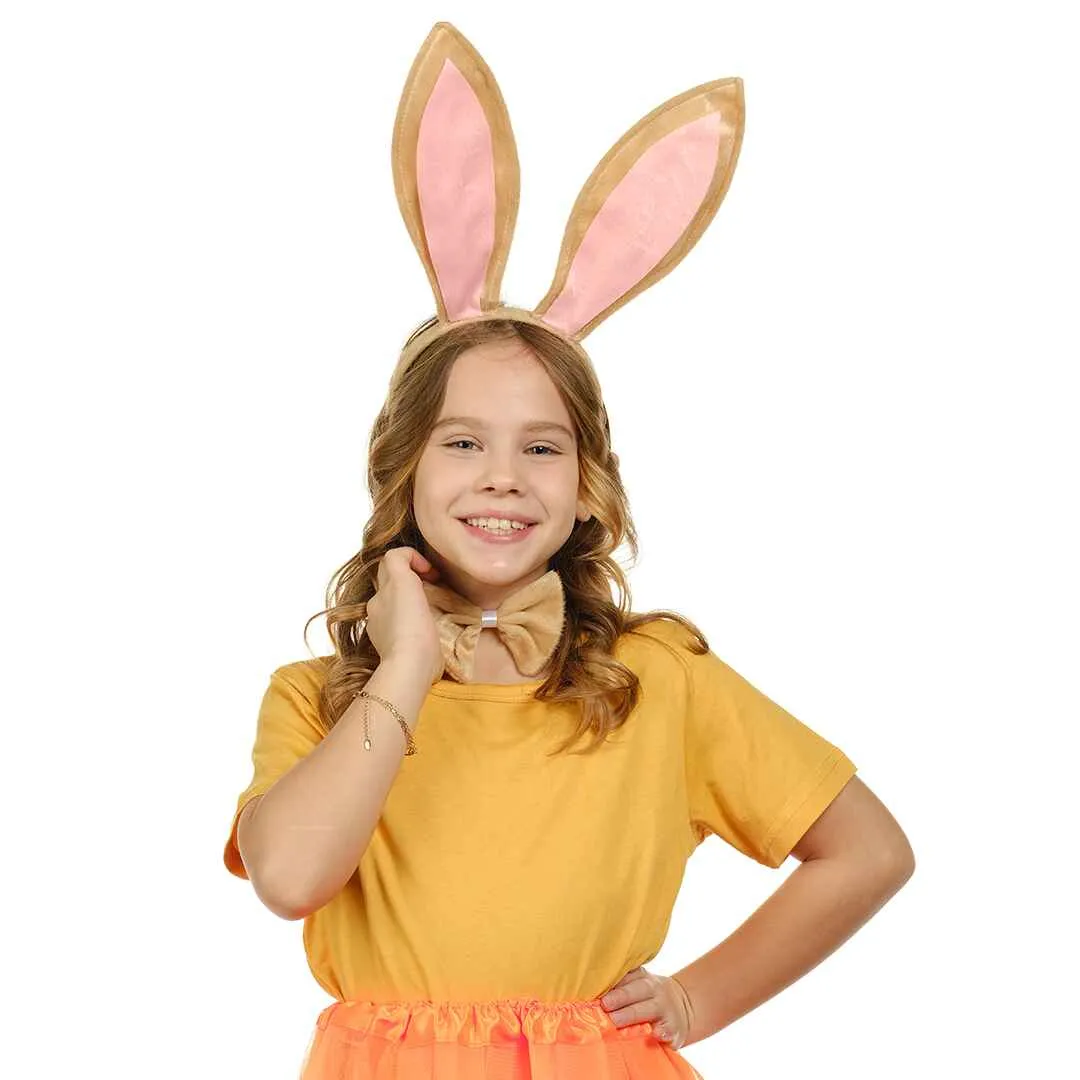 Bunny Ears Headband Kit- Mellow Plush Easter Rabbit Ears Headband with Tail and Bowtie - FUNCREDIBLE