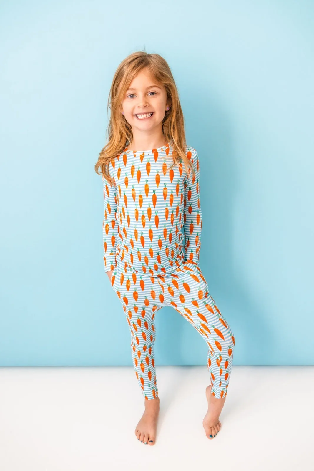 Carrot Stripes Long Sleeve PJ Set with Bunny Tail