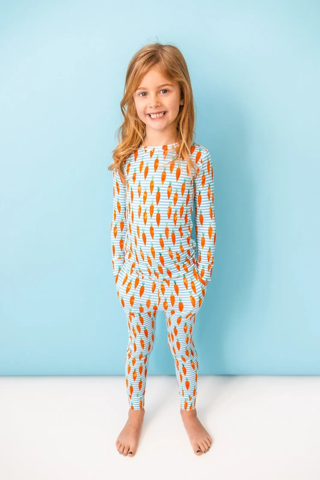 Carrot Stripes Long Sleeve PJ Set with Bunny Tail