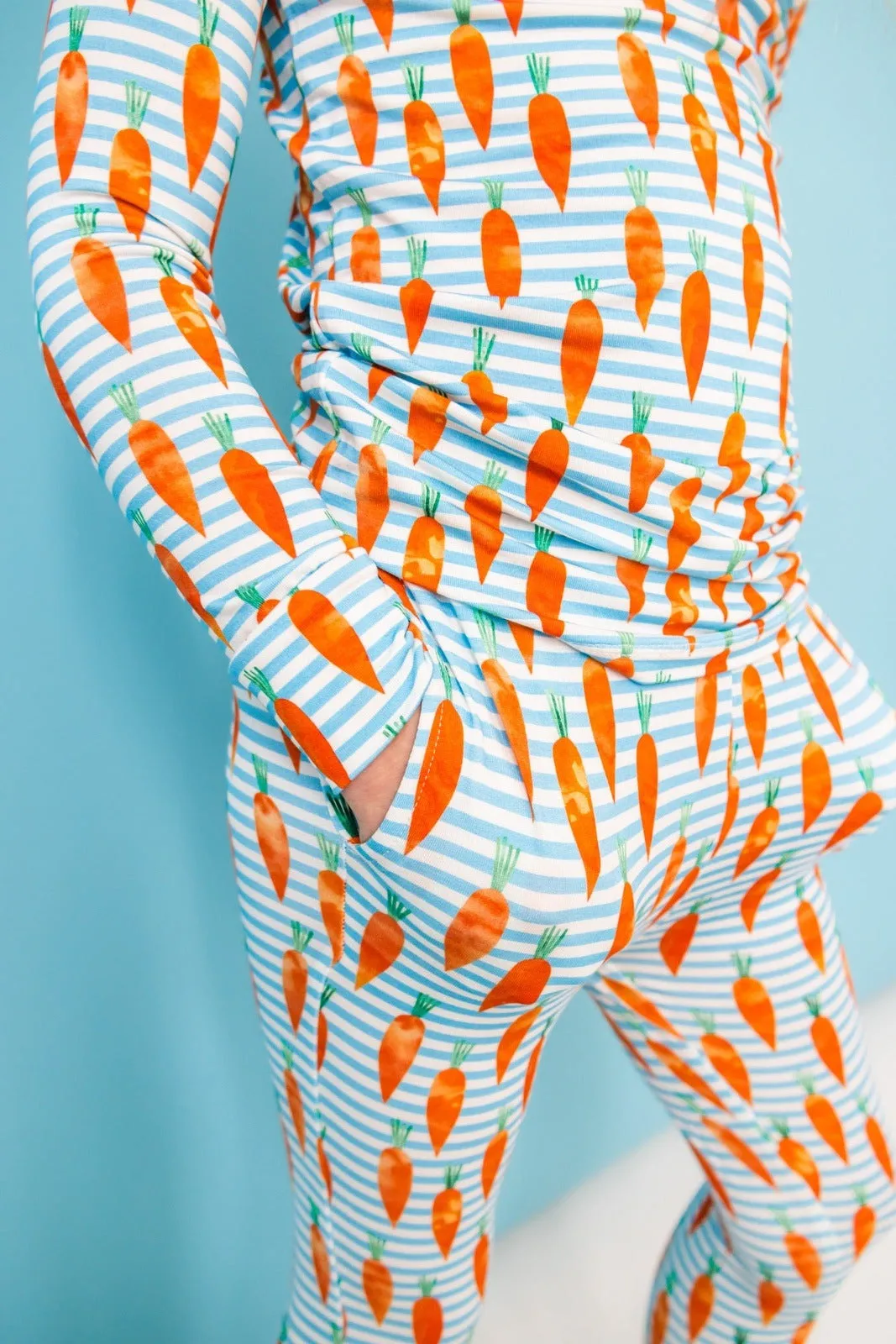 Carrot Stripes Long Sleeve PJ Set with Bunny Tail
