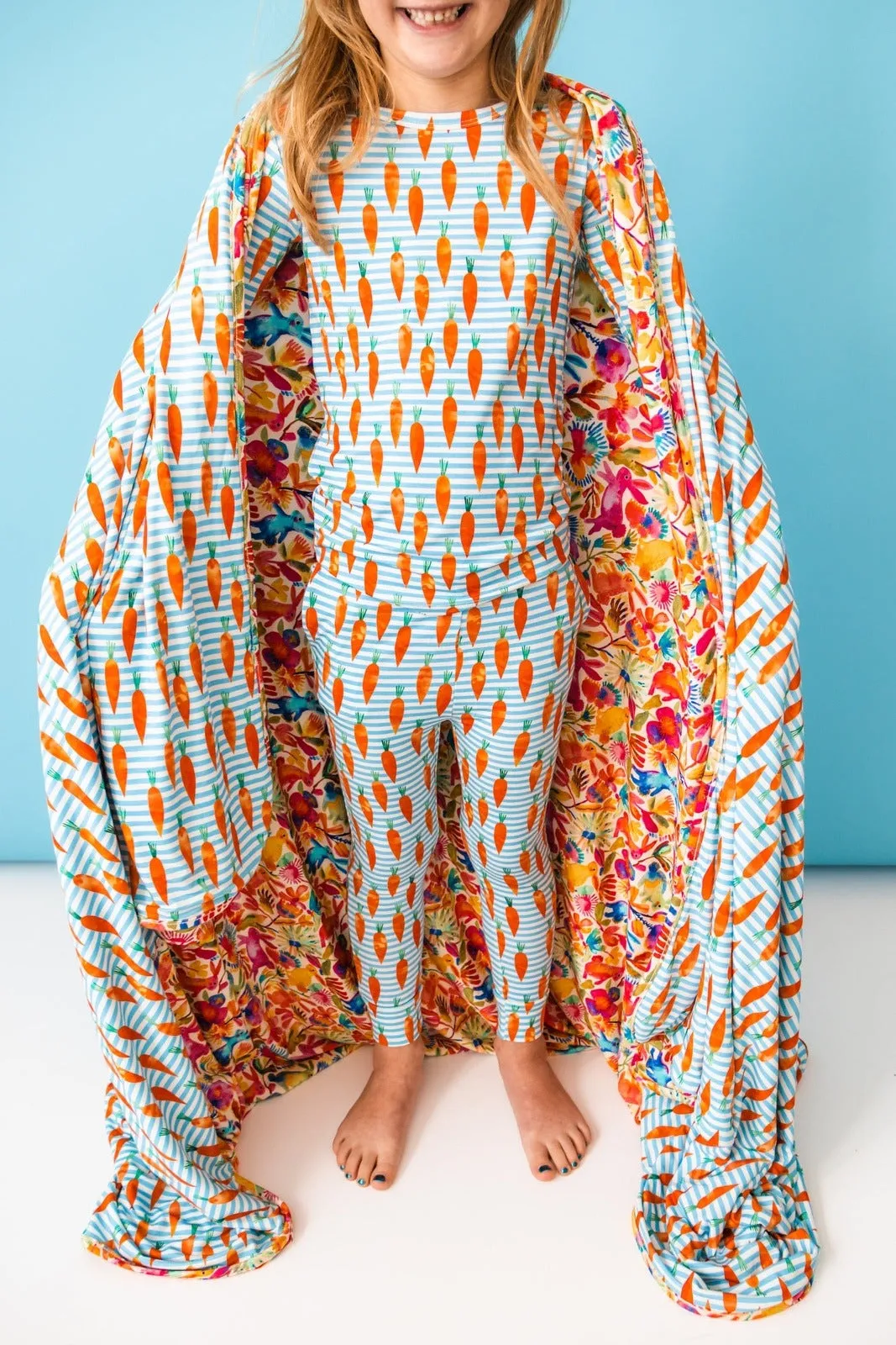 Carrot Stripes Long Sleeve PJ Set with Bunny Tail
