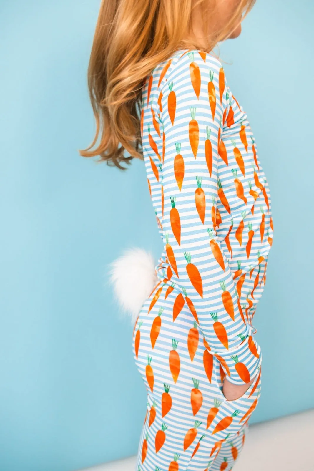 Carrot Stripes Long Sleeve PJ Set with Bunny Tail