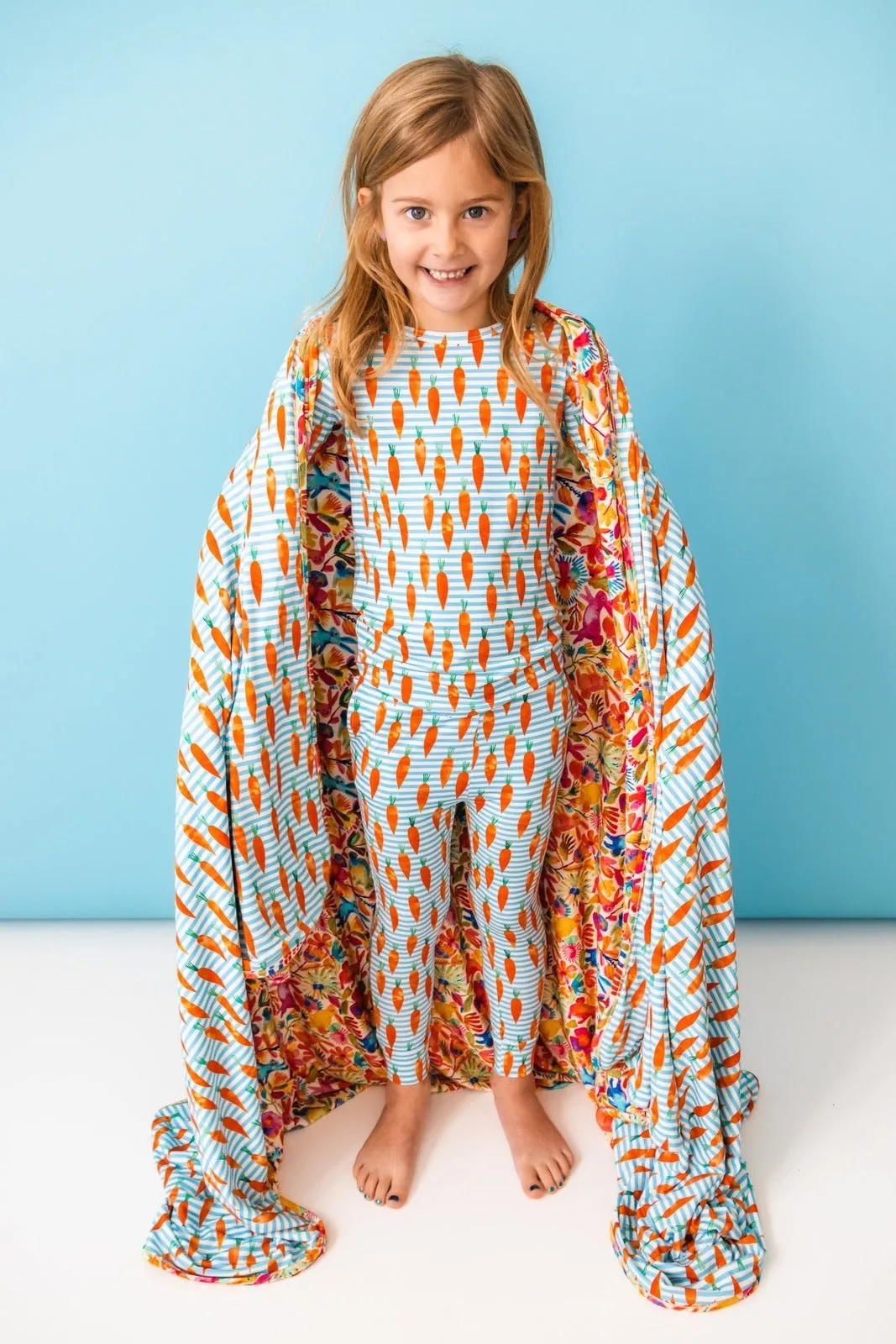 Carrot Stripes Long Sleeve PJ Set with Bunny Tail