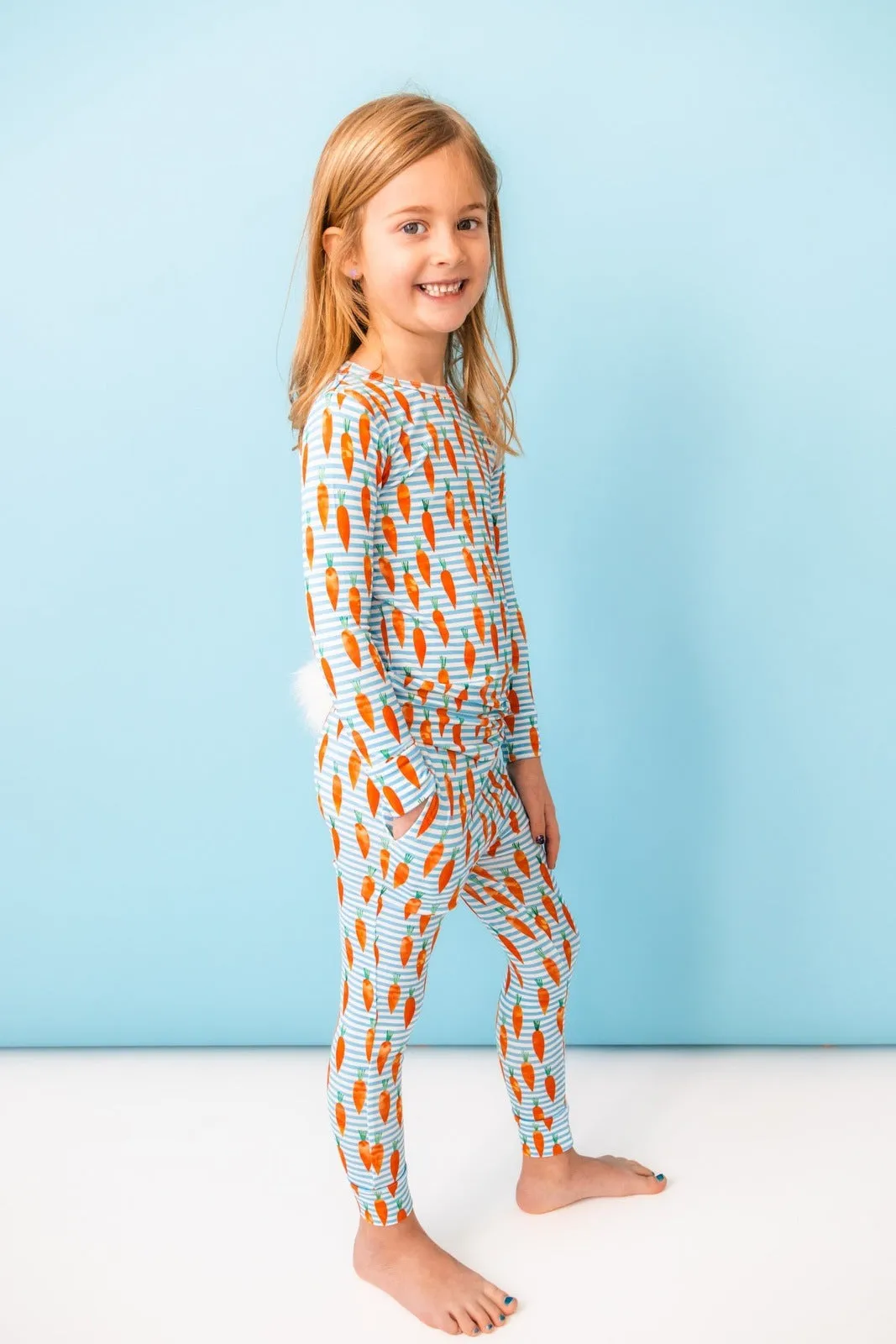 Carrot Stripes Long Sleeve PJ Set with Bunny Tail