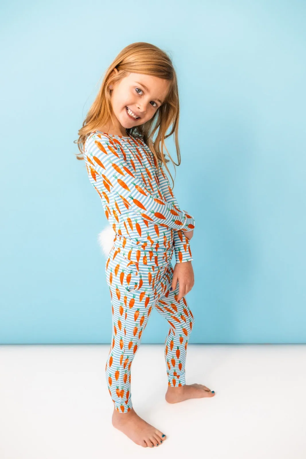 Carrot Stripes Long Sleeve PJ Set with Bunny Tail
