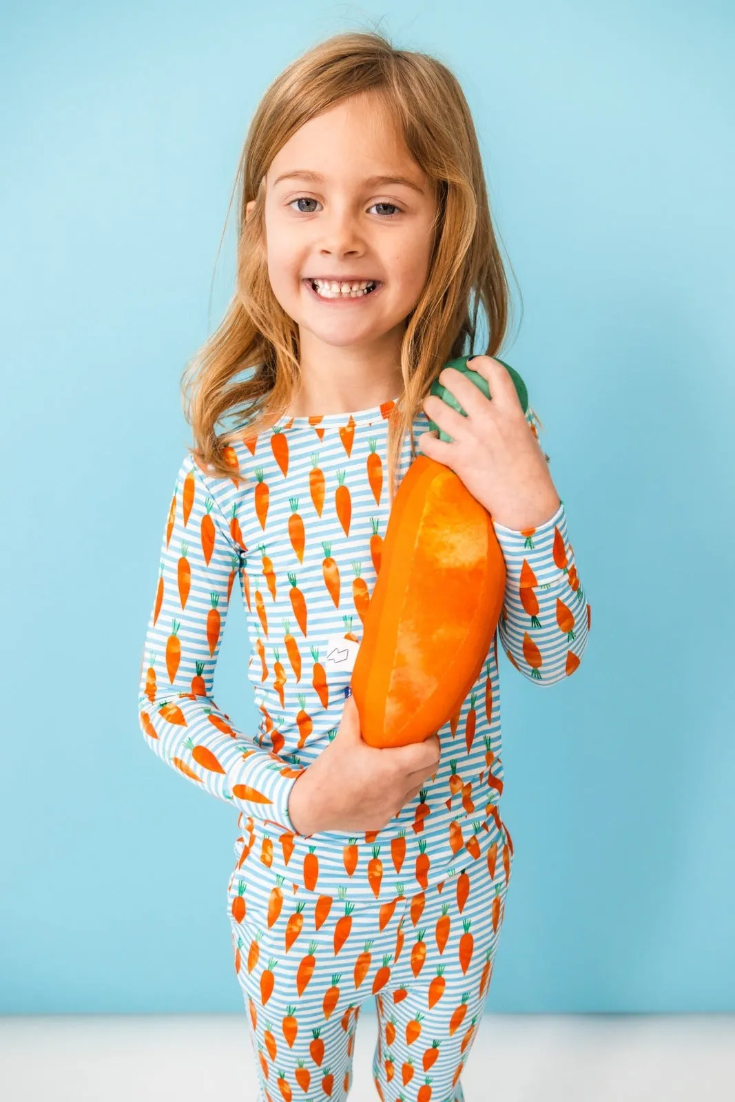Carrot Stripes Long Sleeve PJ Set with Bunny Tail