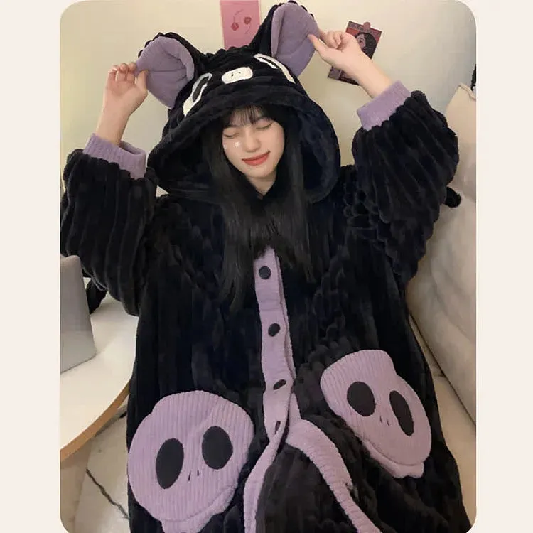 Cartoon Bat Wings Plush Hooded Pajamas Set