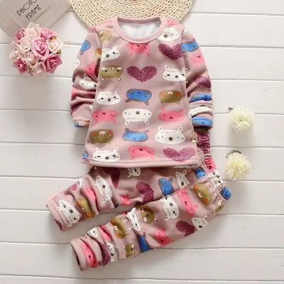 Children Clothing 2018 New Autumn Winter Girls Boys Plush underwear warm Christmas Outfit Kids Clothes Sets Child Pajamas Sets