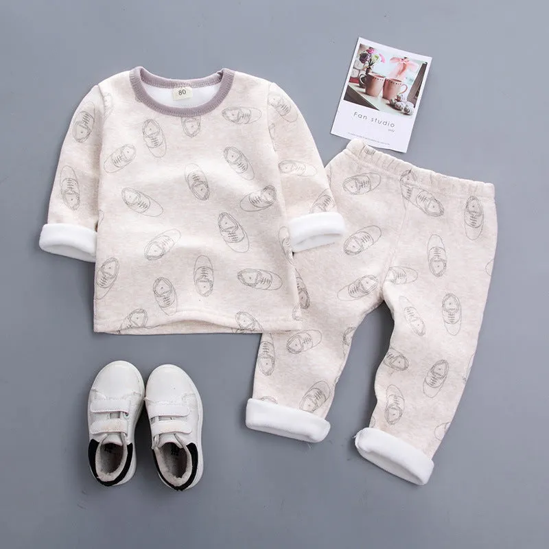 Children Clothing 2018 New Autumn Winter Girls Boys Plush underwear warm Christmas Outfit Kids Clothes Sets Child Pajamas Sets