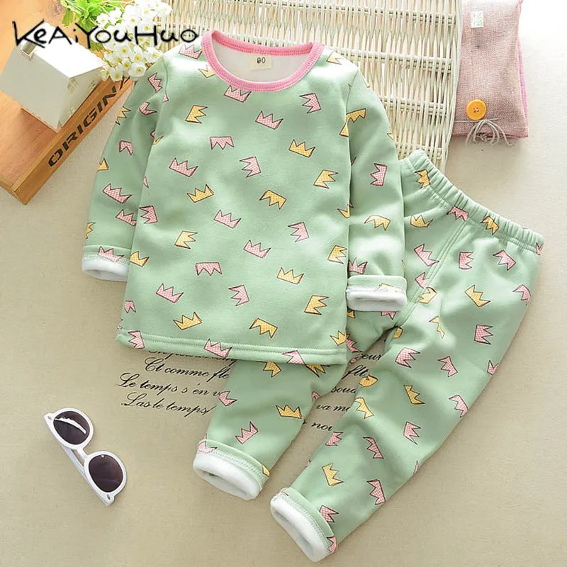 Children Clothing 2018 New Autumn Winter Girls Boys Plush underwear warm Christmas Outfit Kids Clothes Sets Child Pajamas Sets