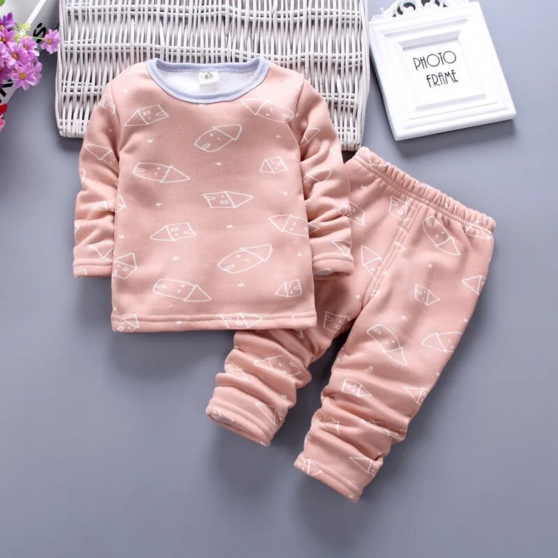 Children Clothing 2018 New Autumn Winter Girls Boys Plush underwear warm Christmas Outfit Kids Clothes Sets Child Pajamas Sets