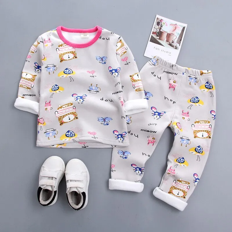 Children Clothing 2018 New Autumn Winter Girls Boys Plush underwear warm Christmas Outfit Kids Clothes Sets Child Pajamas Sets
