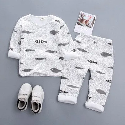 Children Clothing 2018 New Autumn Winter Girls Boys Plush underwear warm Christmas Outfit Kids Clothes Sets Child Pajamas Sets