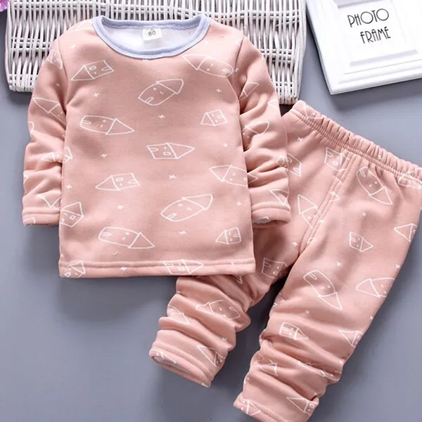 Children Clothing 2018 New Autumn Winter Girls Boys Plush underwear warm Christmas Outfit Kids Clothes Sets Child Pajamas Sets