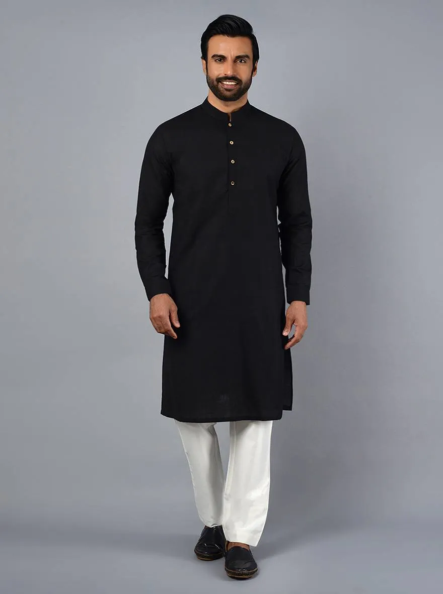 Coal Black Solid Regular Fit Kurta Set | JadeBlue