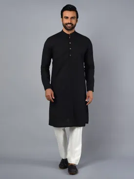 Coal Black Solid Regular Fit Kurta Set | JadeBlue