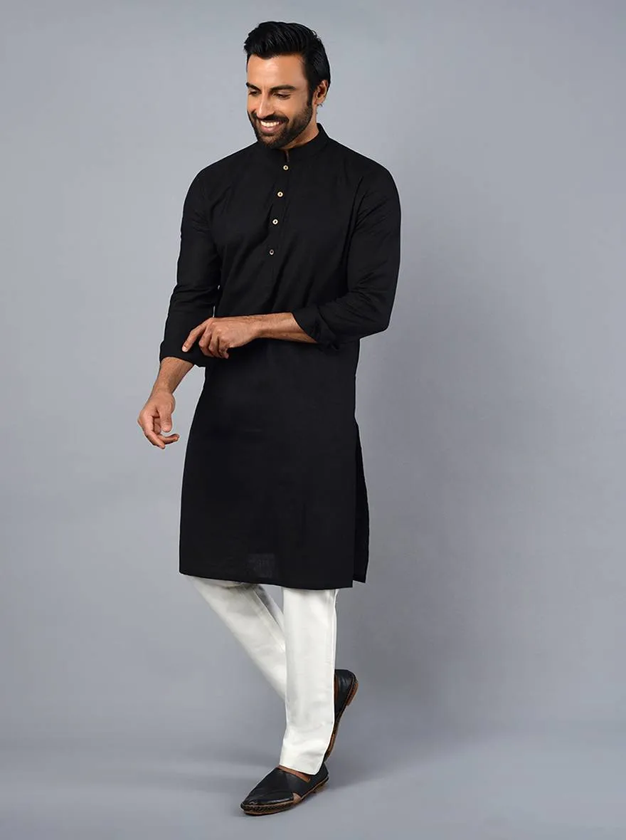 Coal Black Solid Regular Fit Kurta Set | JadeBlue