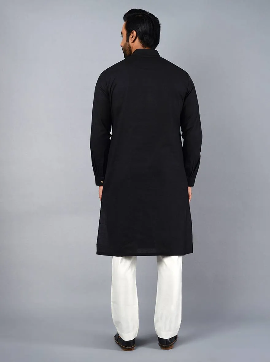 Coal Black Solid Regular Fit Kurta Set | JadeBlue