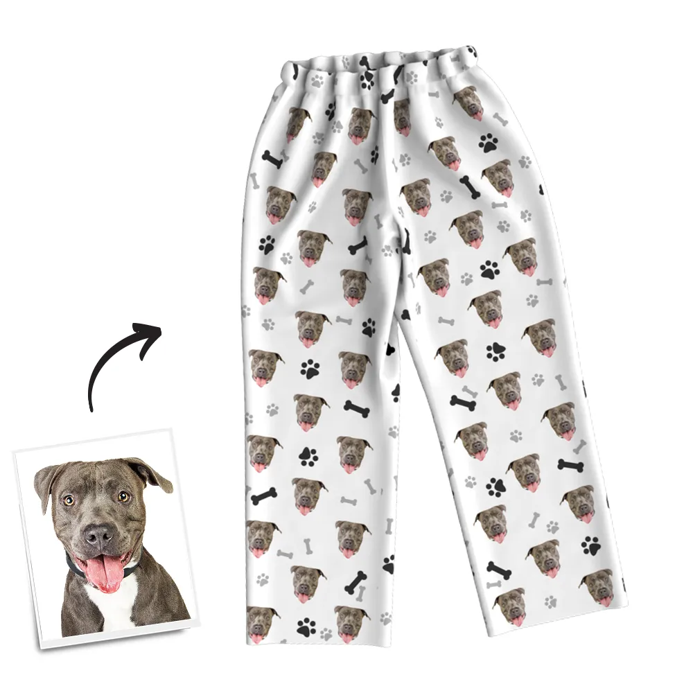 Custom Dog Photo Long Sleeve Pajamas, Sleepwear, Nightwear - Bone