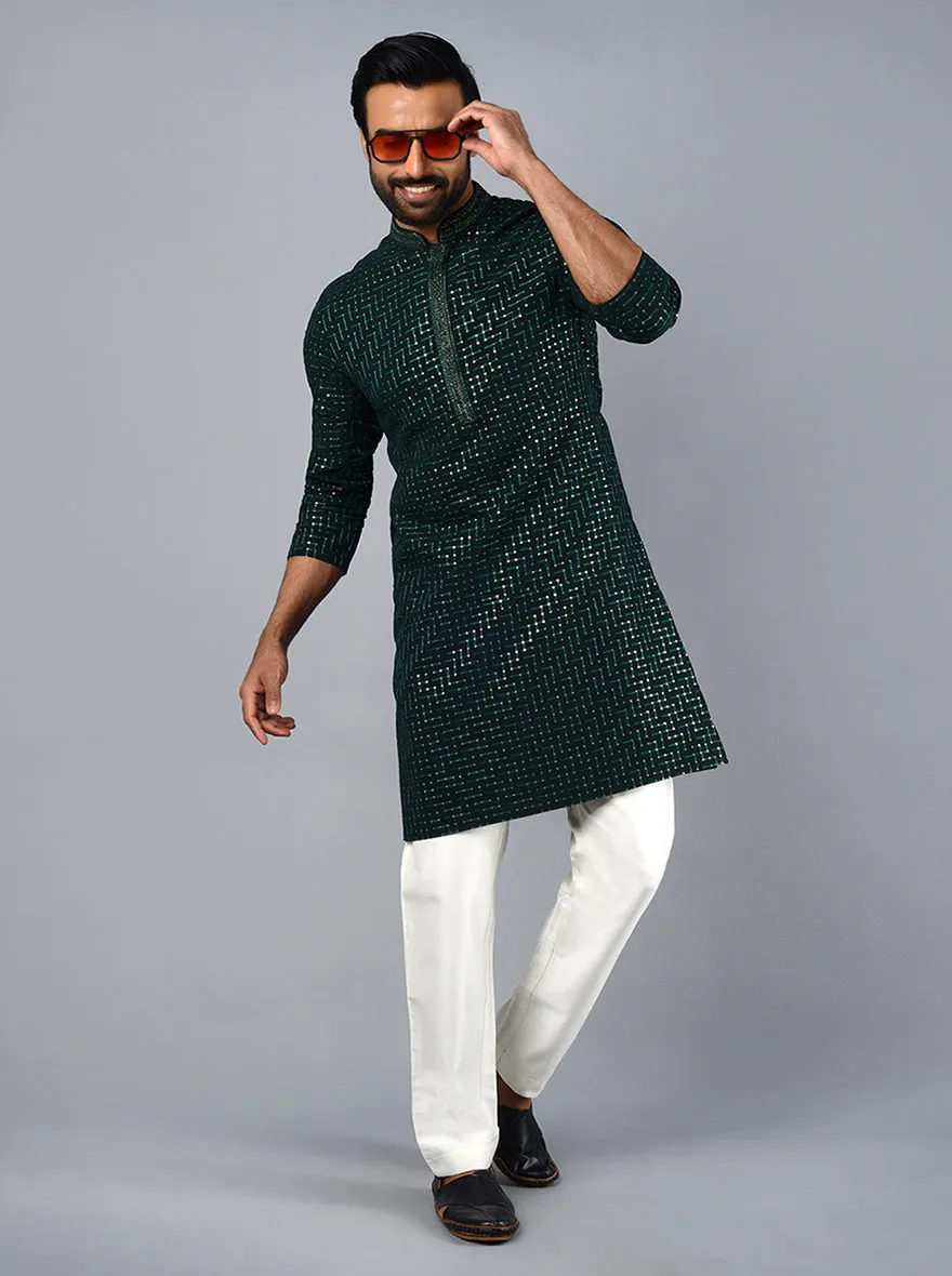 Deep Green Embroidered Regular Fit Kurta Pajama | TULA