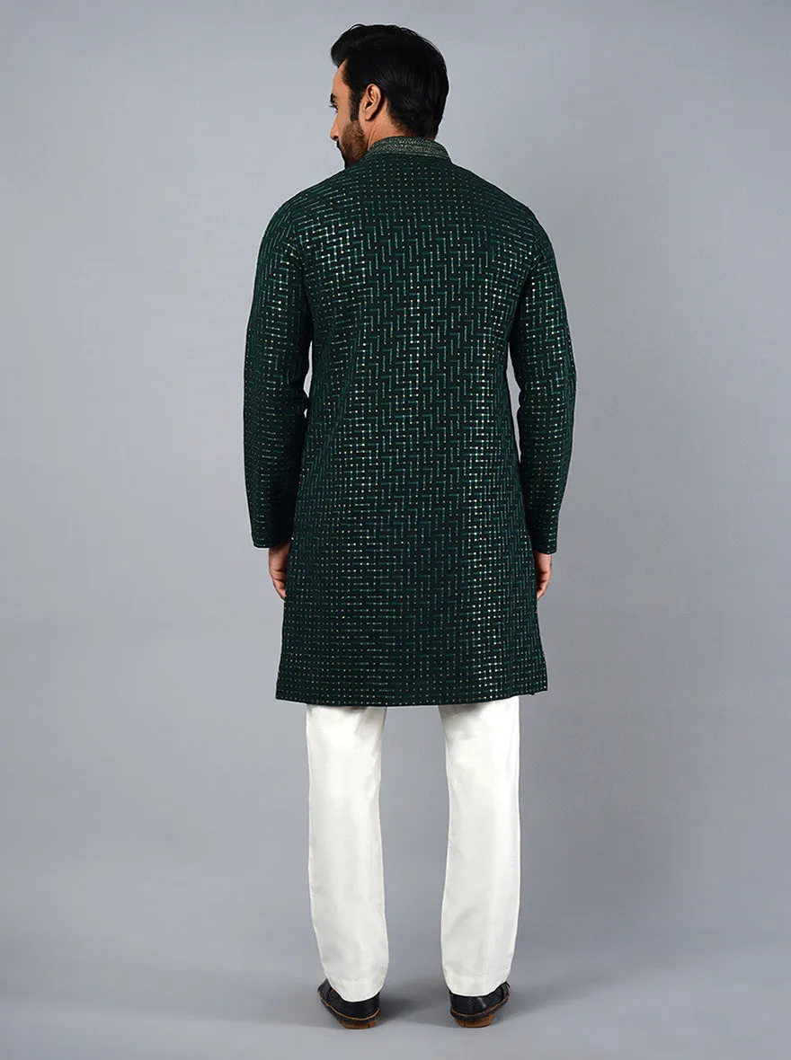 Deep Green Embroidered Regular Fit Kurta Pajama | TULA