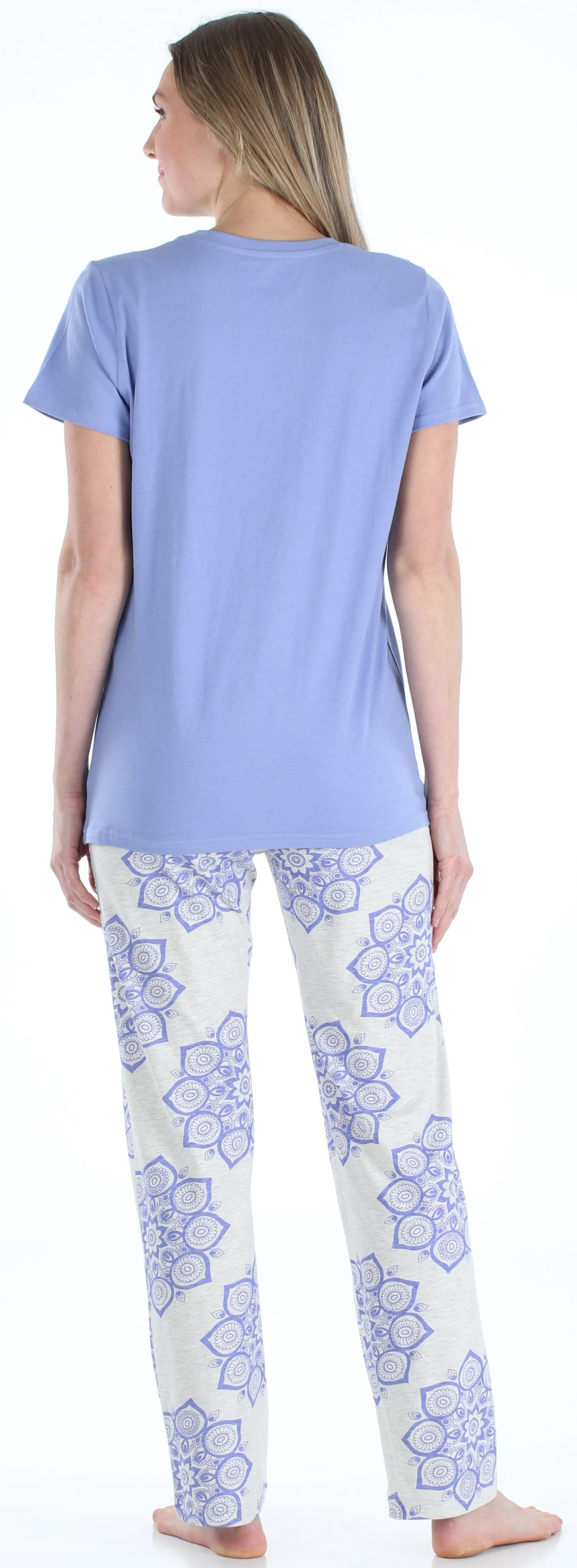 Frankie & Johnny Women’s Knit Short Sleeve T-Shirt and Relaxed Fit Pants Pajama Set