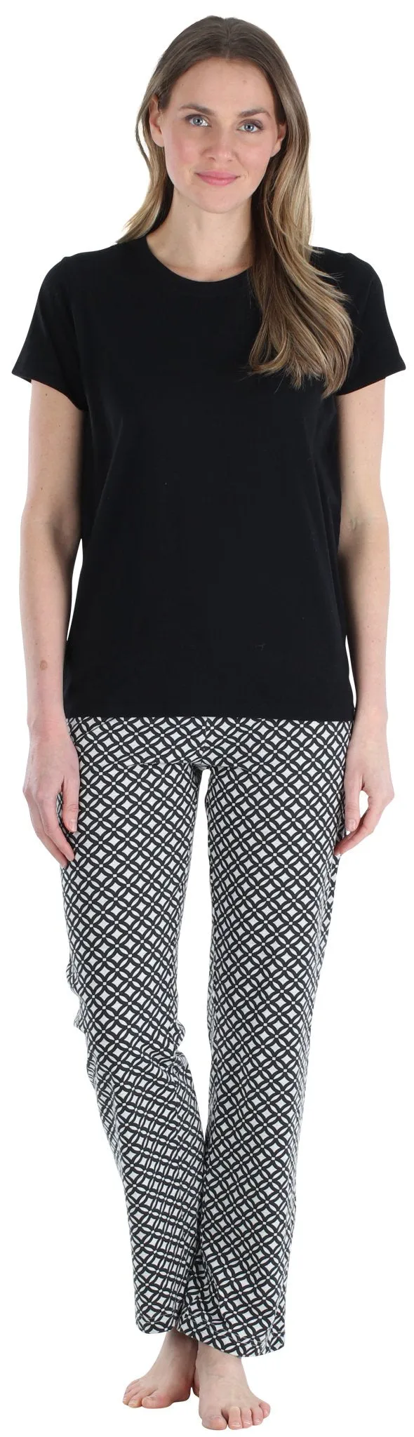 Frankie & Johnny Women’s Knit Short Sleeve T-Shirt and Relaxed Fit Pants Pajama Set