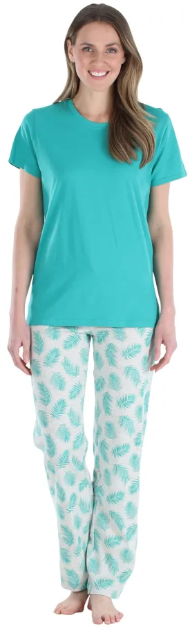 Frankie & Johnny Women’s Knit Short Sleeve T-Shirt and Relaxed Fit Pants Pajama Set