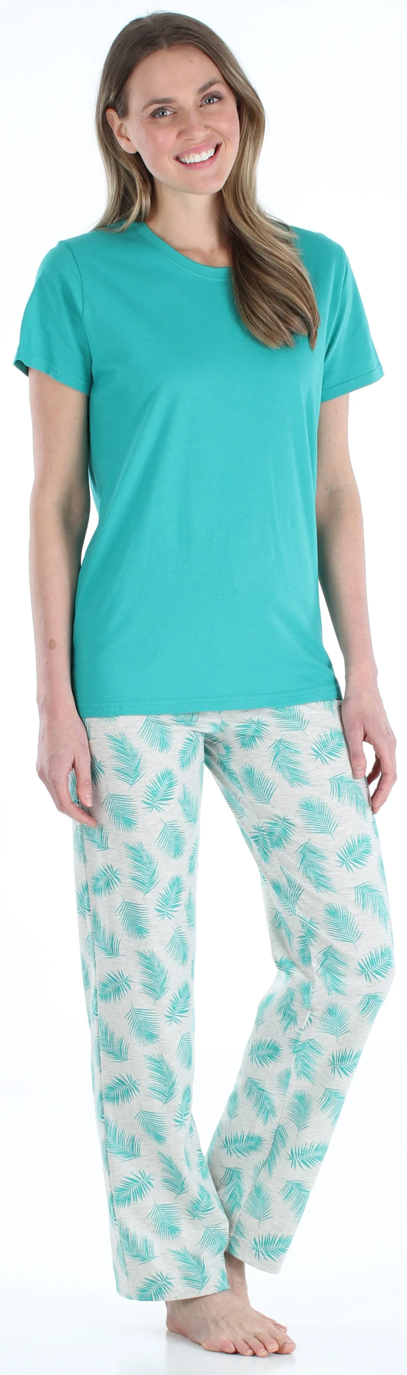 Frankie & Johnny Women’s Knit Short Sleeve T-Shirt and Relaxed Fit Pants Pajama Set