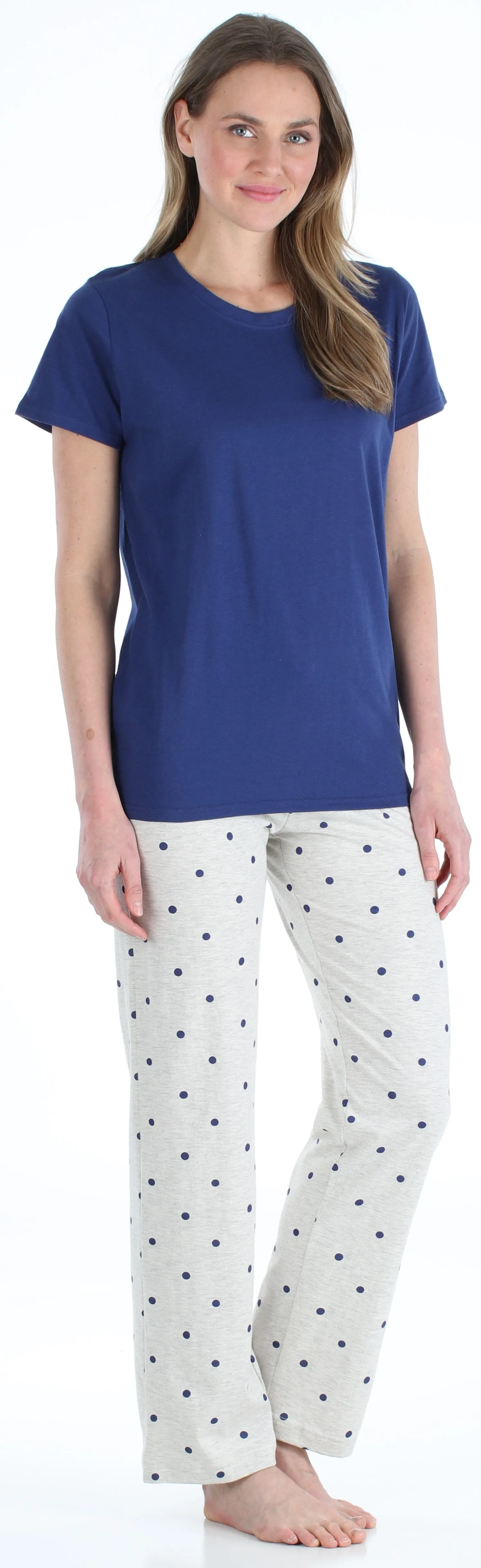 Frankie & Johnny Women’s Knit Short Sleeve T-Shirt and Relaxed Fit Pants Pajama Set