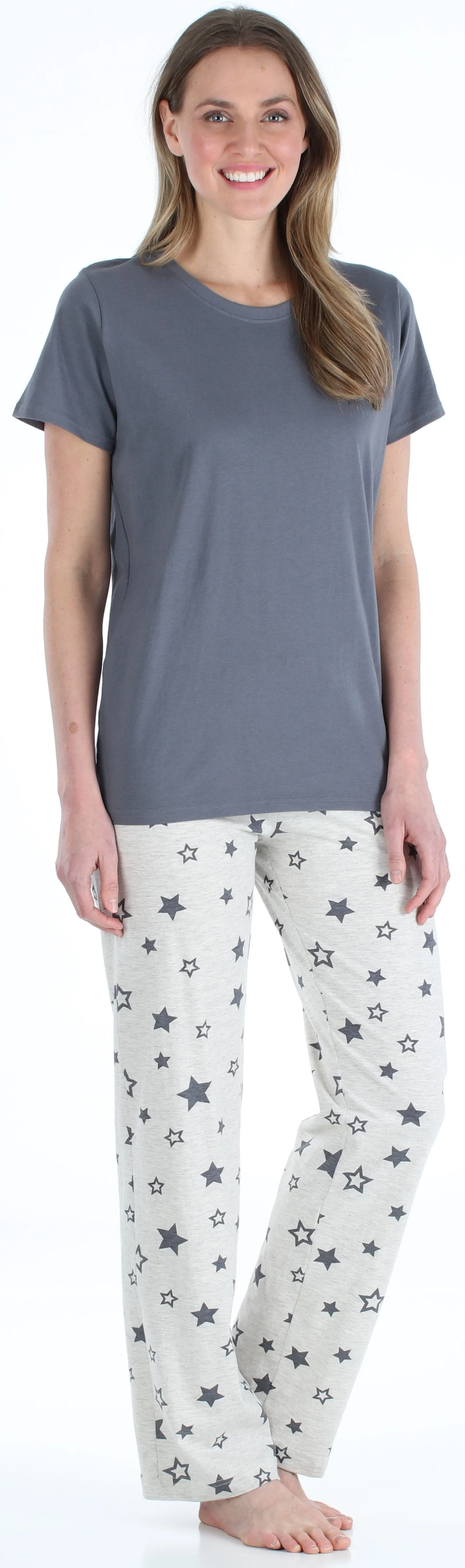Frankie & Johnny Women’s Knit Short Sleeve T-Shirt and Relaxed Fit Pants Pajama Set