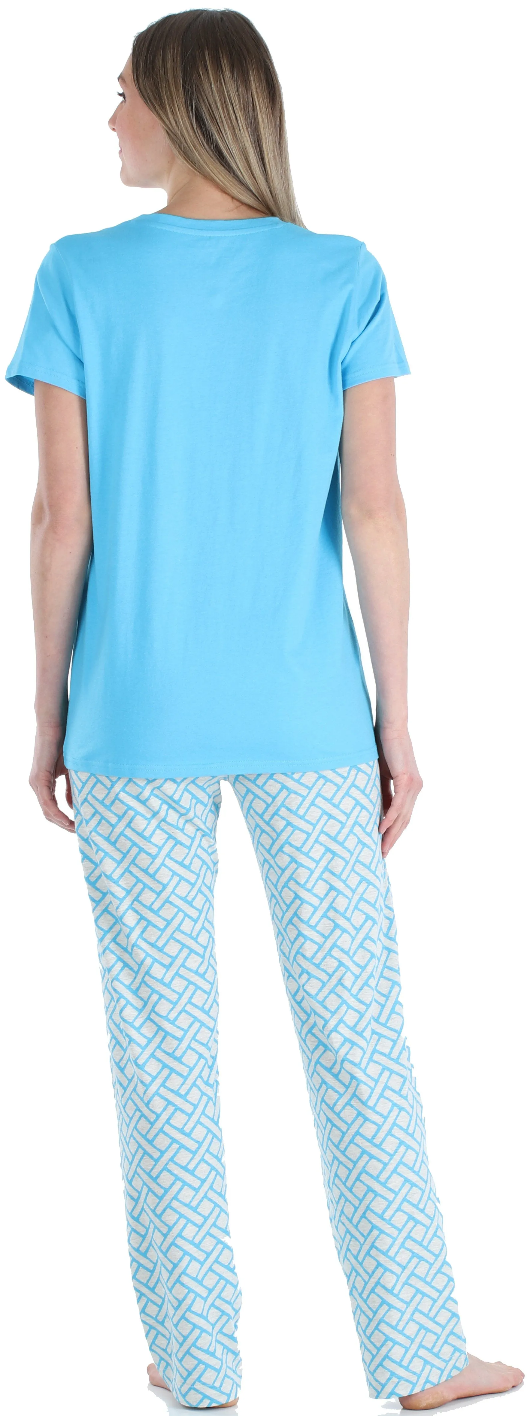 Frankie & Johnny Women’s Knit Short Sleeve T-Shirt and Relaxed Fit Pants Pajama Set