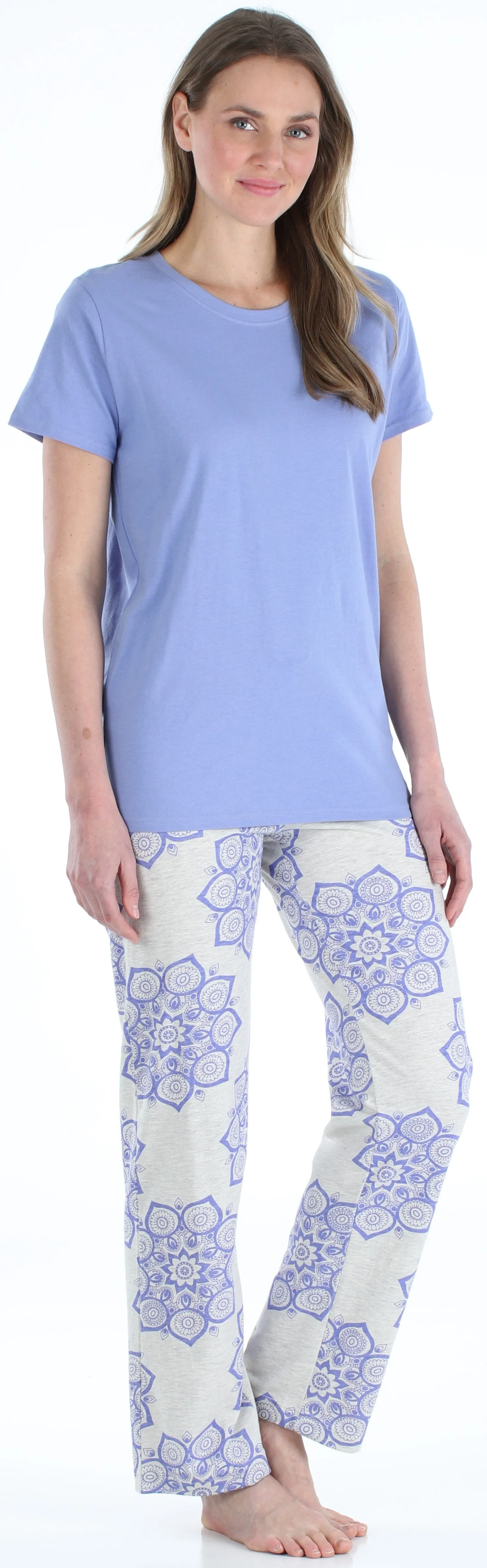 Frankie & Johnny Women’s Knit Short Sleeve T-Shirt and Relaxed Fit Pants Pajama Set