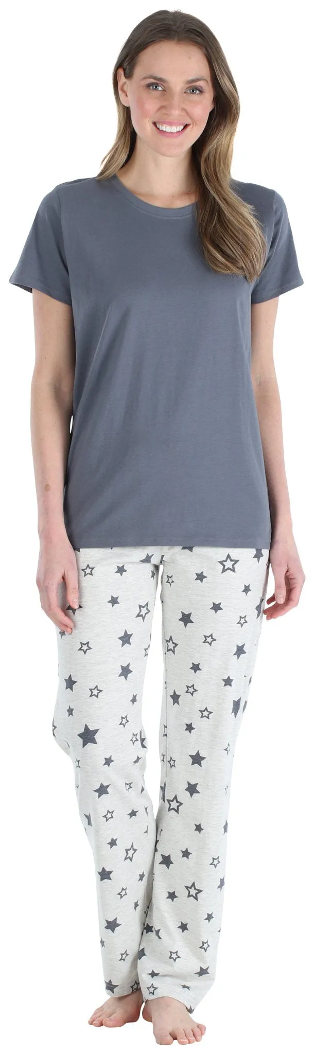 Frankie & Johnny Women’s Knit Short Sleeve T-Shirt and Relaxed Fit Pants Pajama Set