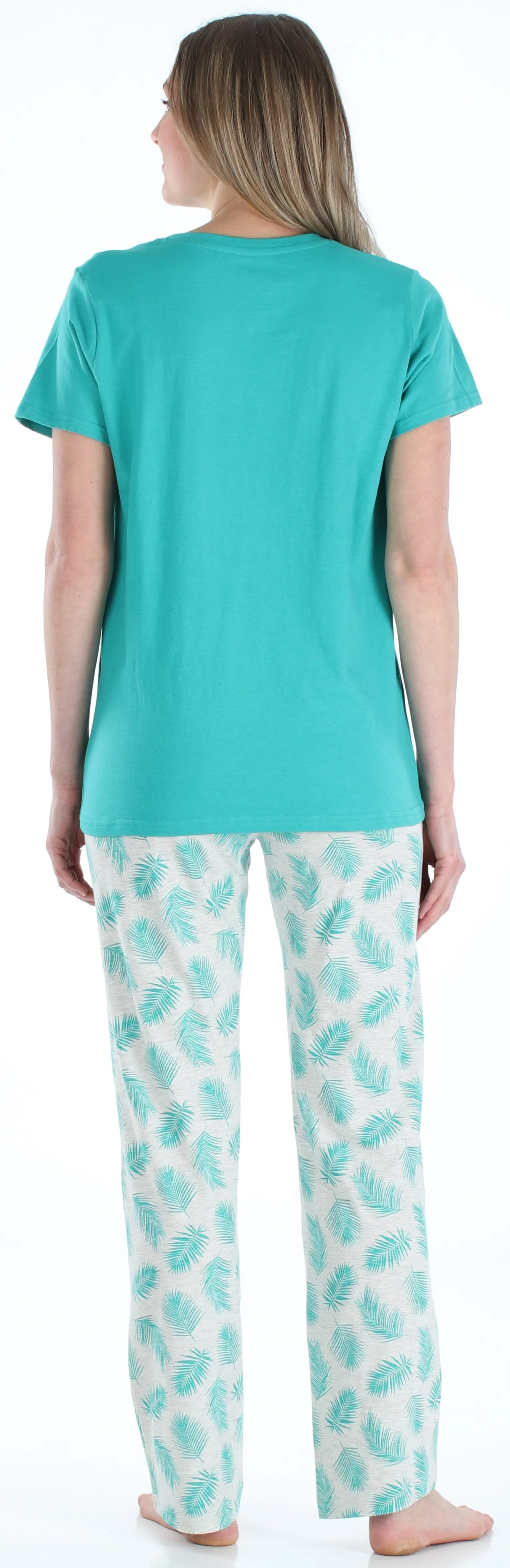 Frankie & Johnny Women’s Knit Short Sleeve T-Shirt and Relaxed Fit Pants Pajama Set