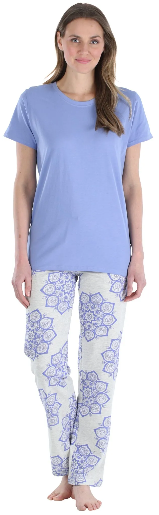 Frankie & Johnny Women’s Knit Short Sleeve T-Shirt and Relaxed Fit Pants Pajama Set