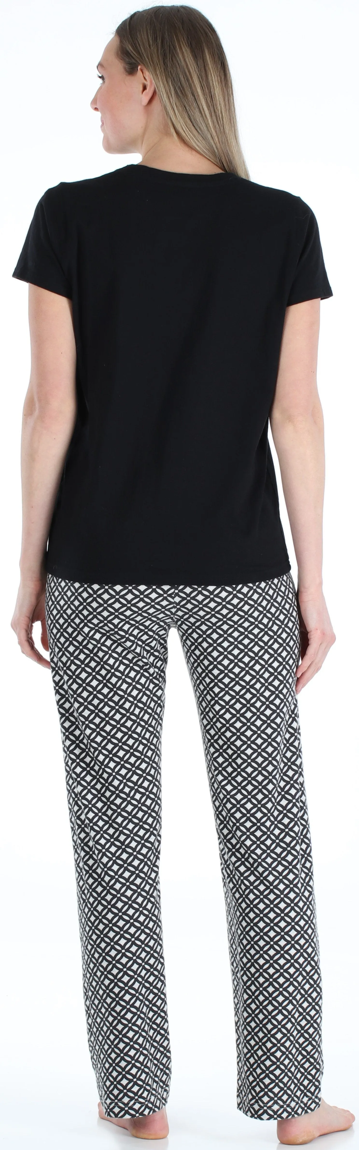 Frankie & Johnny Women’s Knit Short Sleeve T-Shirt and Relaxed Fit Pants Pajama Set