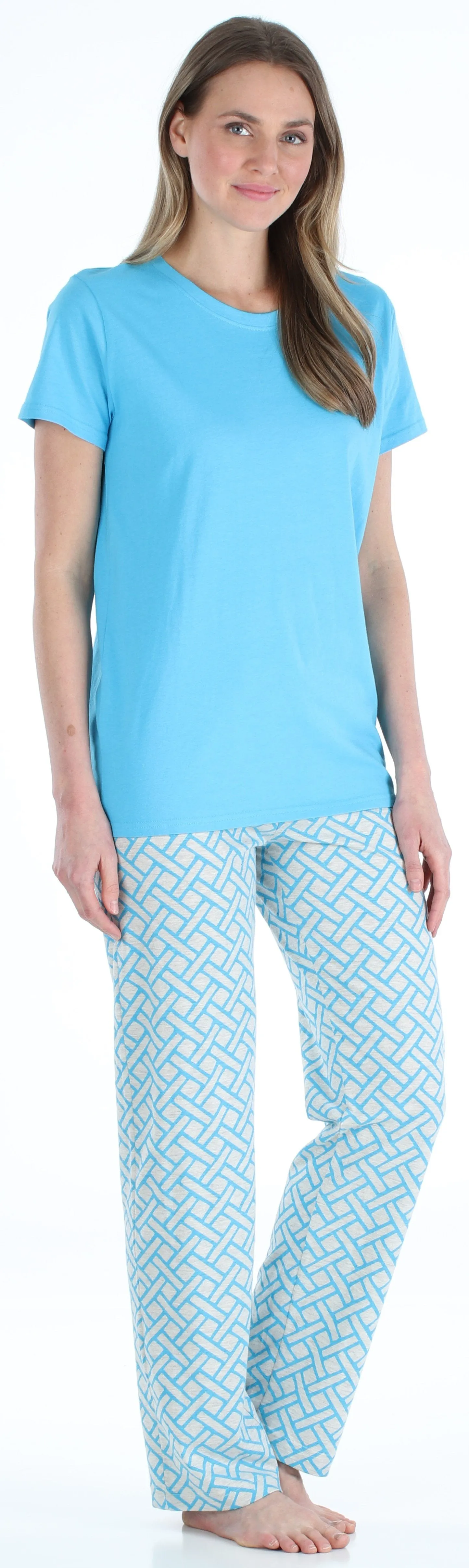 Frankie & Johnny Women’s Knit Short Sleeve T-Shirt and Relaxed Fit Pants Pajama Set