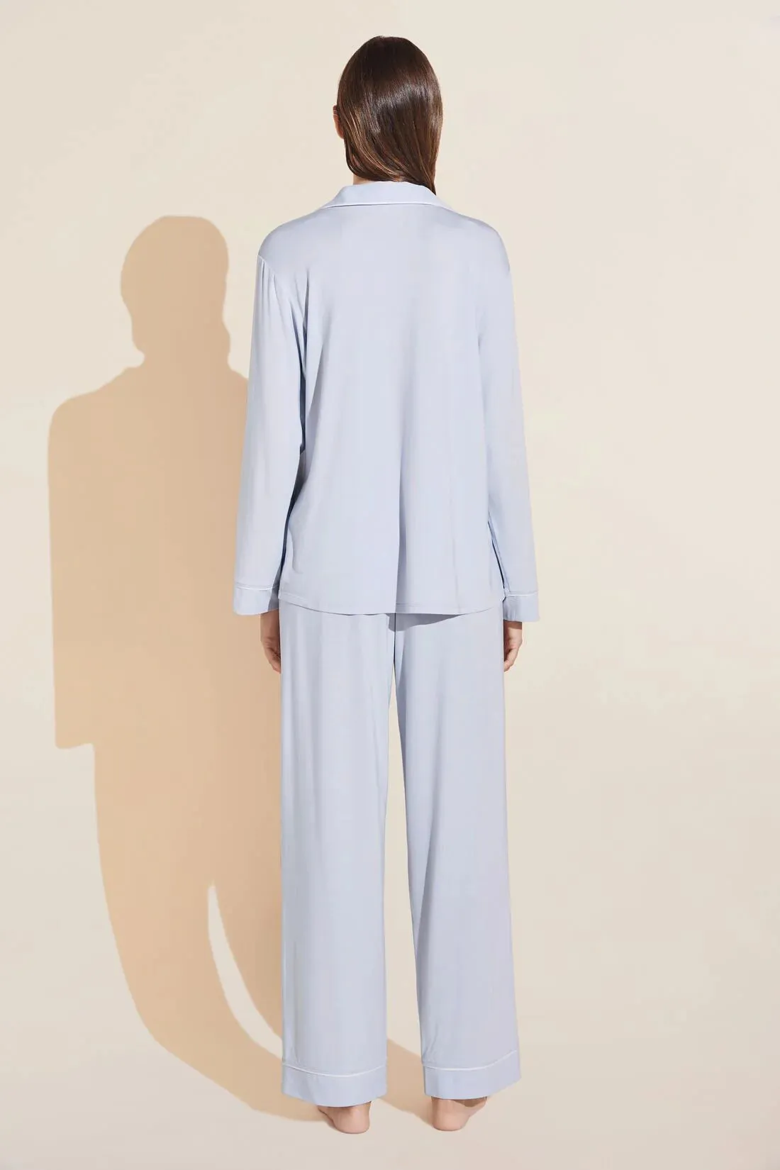 GISELE Long PJ Set in Ice Blue/Ivory