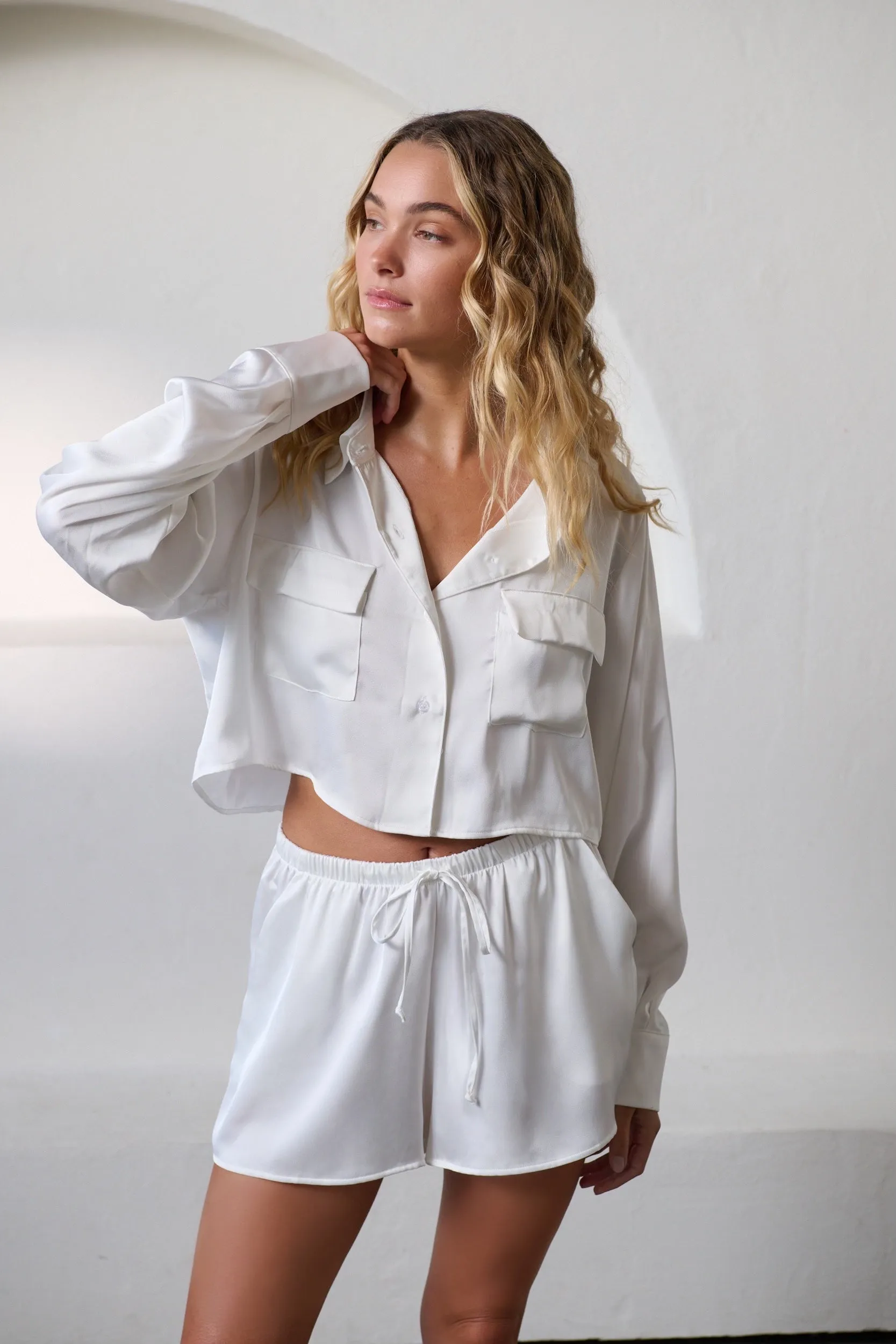 Gracie Shirt Short Set Ivory