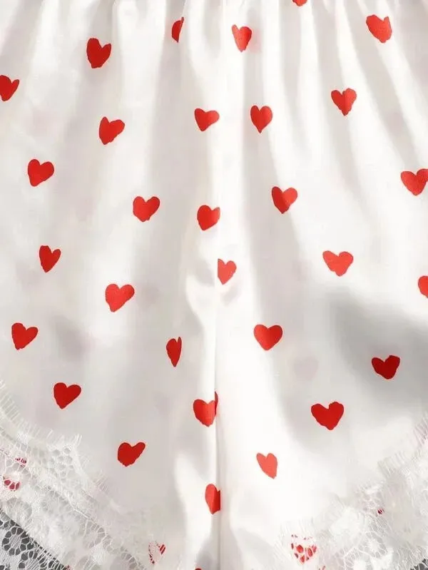Heart Print Crop Top Pajamas