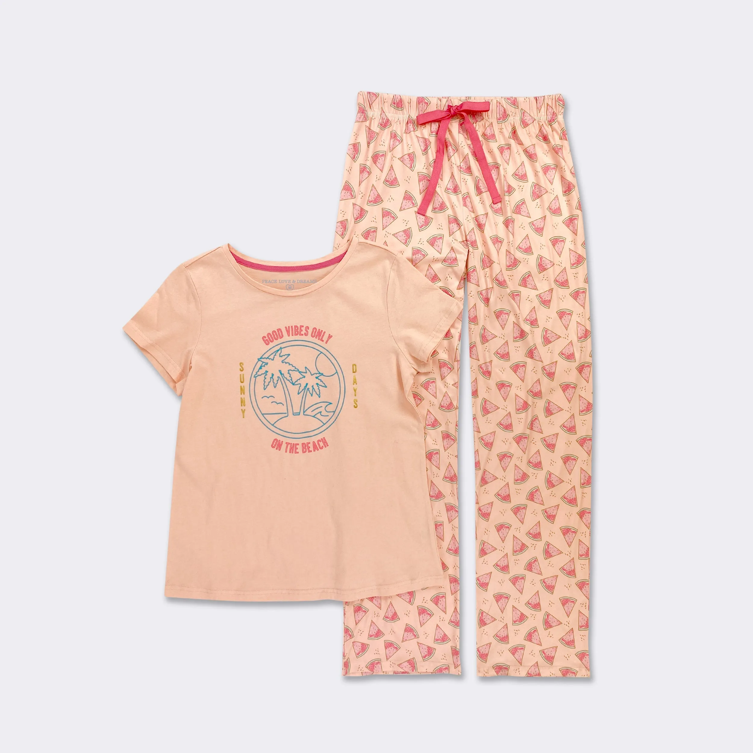 Ladies' 2-PC- Peach- Peach AOP  Pajama Set