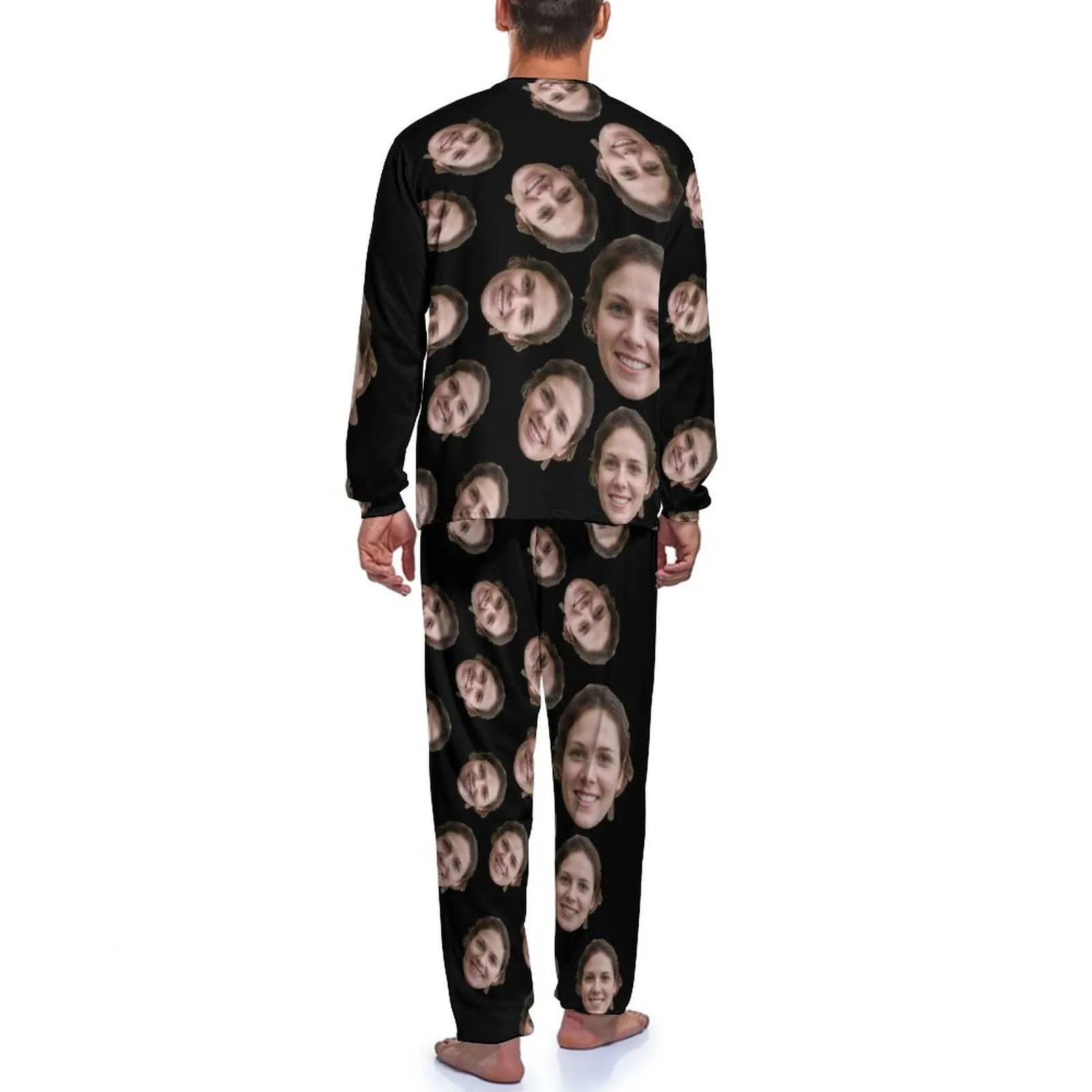 Personalized Pajamas Black with Girlfriend Face Men's Sleepwear Custom Men's Crew Neck Short Sleeve Pajama Set